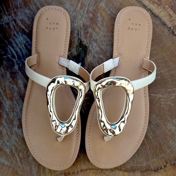 A New Day Gold and Tan Sandals with Metallic Embellishments - Picture 1 of 4
